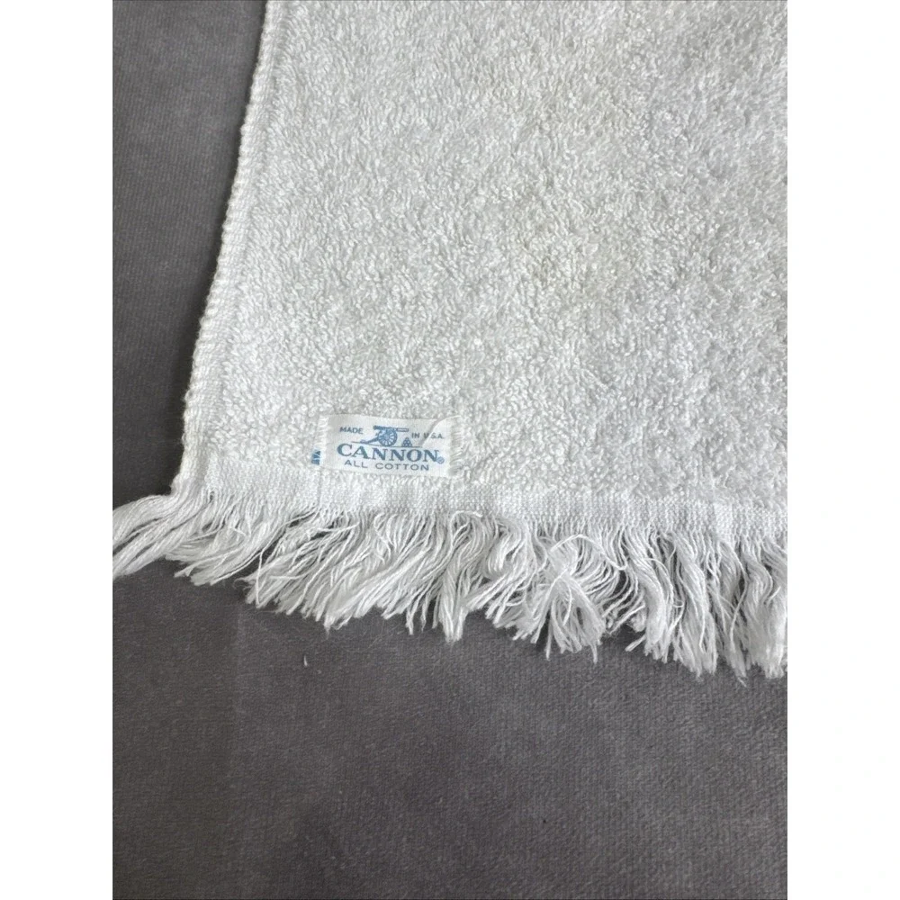 Cannon VTG Floral Fold‎ & White Fringe Towel Set Hand Bath USA Cotton